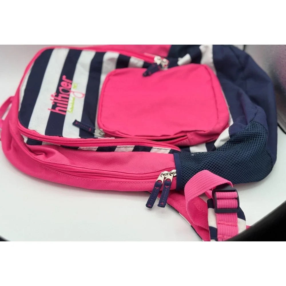 hilfiger Pink Blue White Backpack - 17 Inches - 3 Zipper Sections